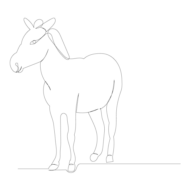 Donkey drawing by one continuous line sketch, isolated, vector