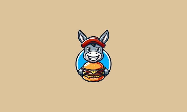 donkey eat burger vector illustration mascot design