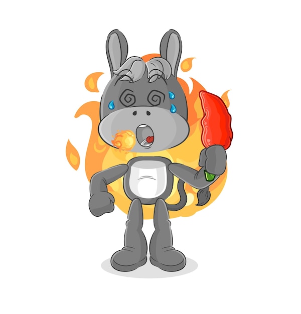 Donkey eat hot chilie mascot cartoon vector