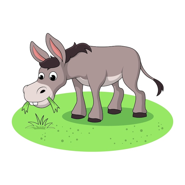 Donkey Eating Grass Cartoon Clipart