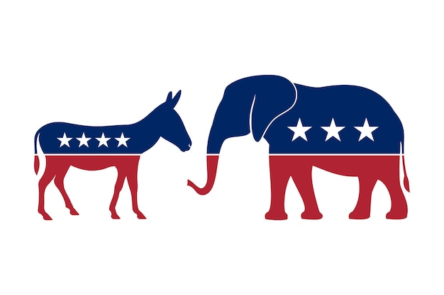 Donkey and elephant symbols of Democratic and Republican political parties in the United States of America US election