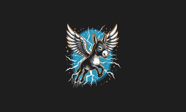 donkey flying with lightning vector artwork design