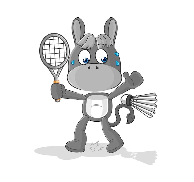 Donkey playing badminton illustration character vector