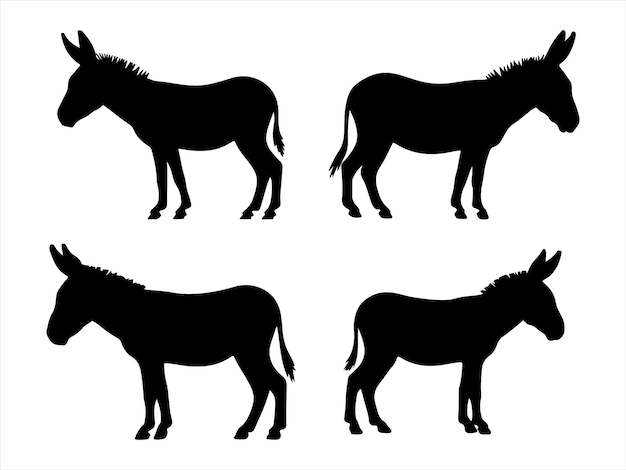 Donkey silhouette vector set art on white background
