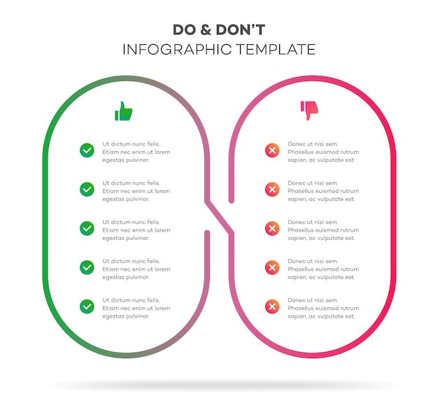 Vettore fare e non fare modello infografico vettoriale con cornice arrotondata colorata style10 eps