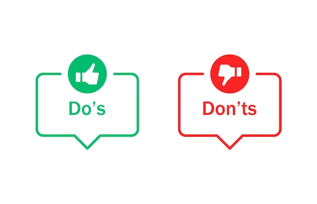 Do and dont like and dislike icon set or speech bubble buttons with thumbs up down