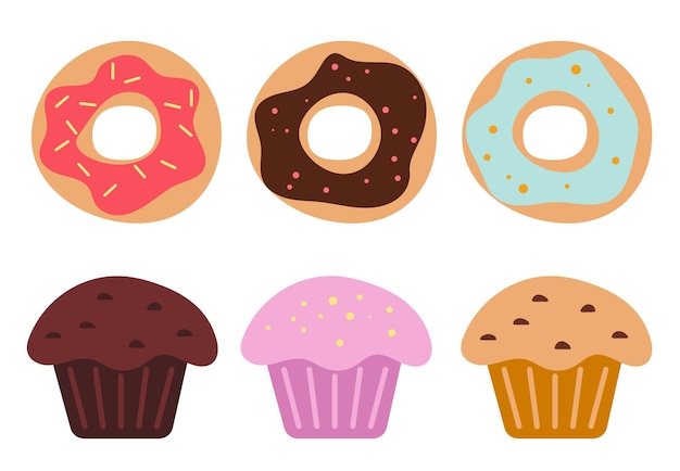Donut panetteria dolci pasticceria isolato set concetto di progettazione illustrazione grafica