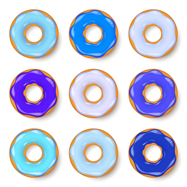 Vector donut begel with cream cookies cookie cake set sweet dessert with sugar and caramel tasty breakfast