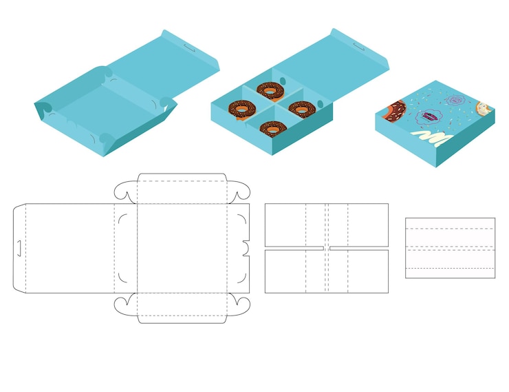 Vector donut box packaging template with outline cut