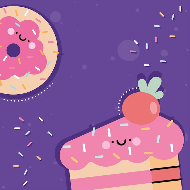 Donut and cake kawaii characters