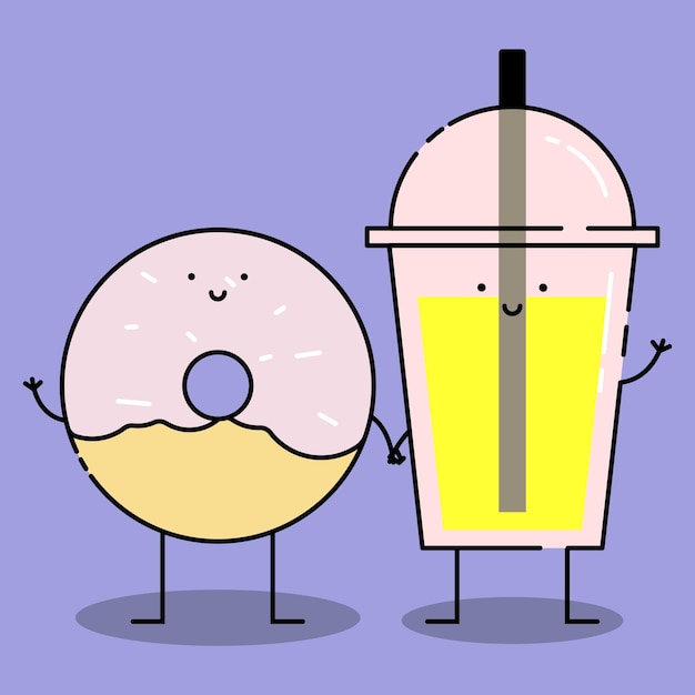 Donut characters with lemon juice cute cartoon flat design