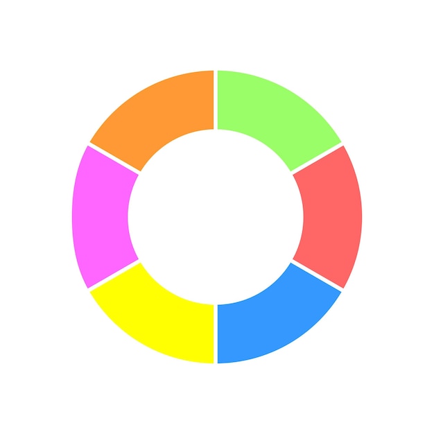 Grafico a ciambella. diagramma rotondo colorato diviso in 6 parti uguali. icona della ruota infografica