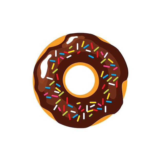 Donut in chocolate glaze and colored sprinkles. Sweets vector illustration EPS10