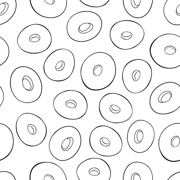 Donut doodle outline black and white vector illustration pattern isolated on white background