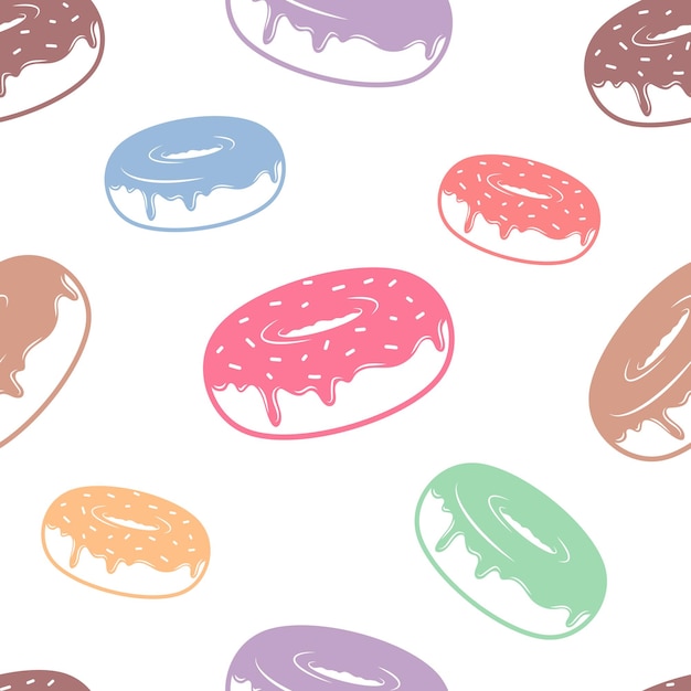 Donut, doughnut with glaze and sprinkles seamless pattern, pastry background