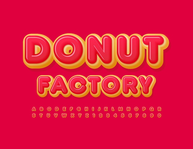 Donut Factory met rood geglazuurd lettertype Sweet Donut Alfabetletters en cijfers set