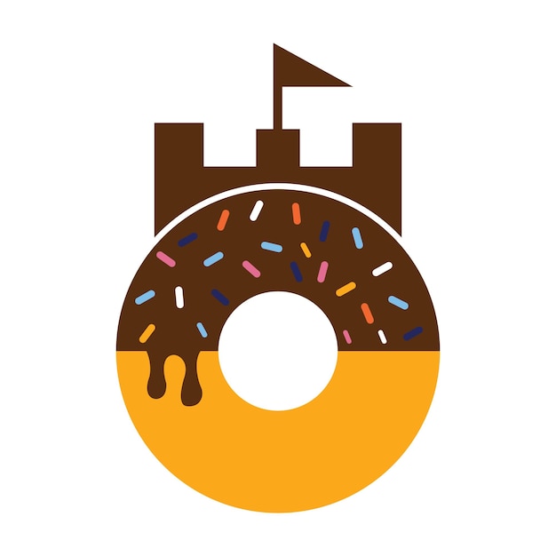 Donut fort vector logo ontwerp. Kasteel bakkerij logo concept.