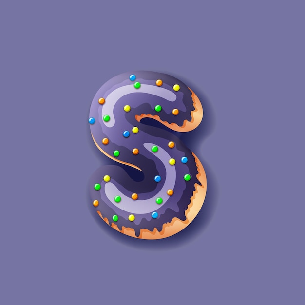 Vector donut icing blauwe bovenste laatste s lettertype van donuts bakkerij zoet alfabet donut alfabet laatste s geïsoleerd op blauwe achtergrond vector illustratie