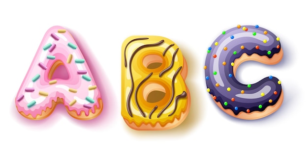 donut icing upper letters font isolated on white