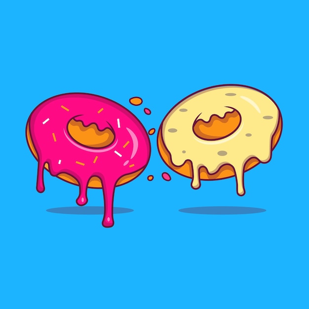 Иллюстрация пончика в мультяшном стиле иконка вкусной еды вектор дизайна иллюстрации расплавленного пончика
