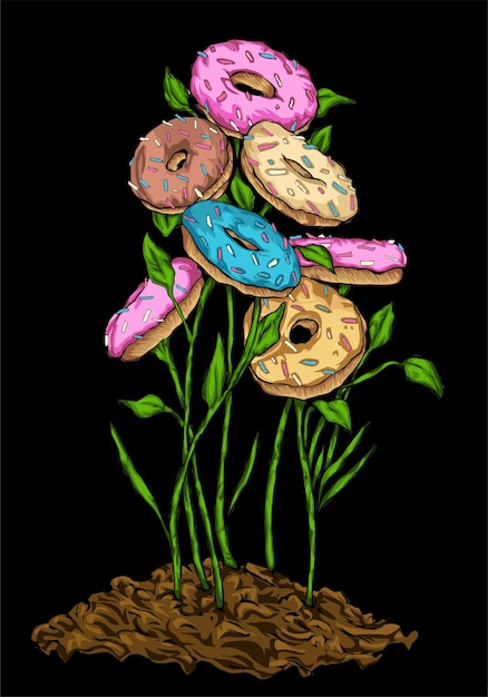 donut illustration isolated on black background for poster tshirt print business element