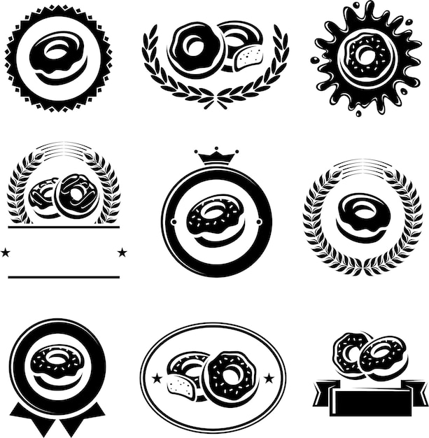 Set di etichette ed elementi per ciambelle icone di raccolta ciambelle vector