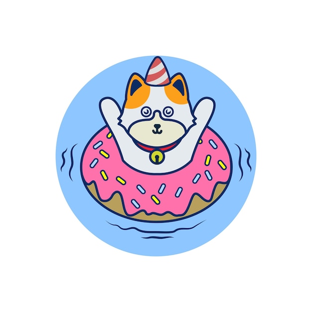 Donut met Cat Design Vector