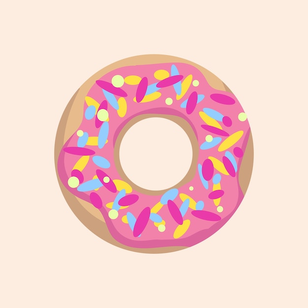 Donut met roze glazuur en veelkleurige poeder vectorillustratie