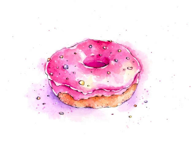 Donut met roze suikerglazuur op een witte achtergrondwaterverftekening