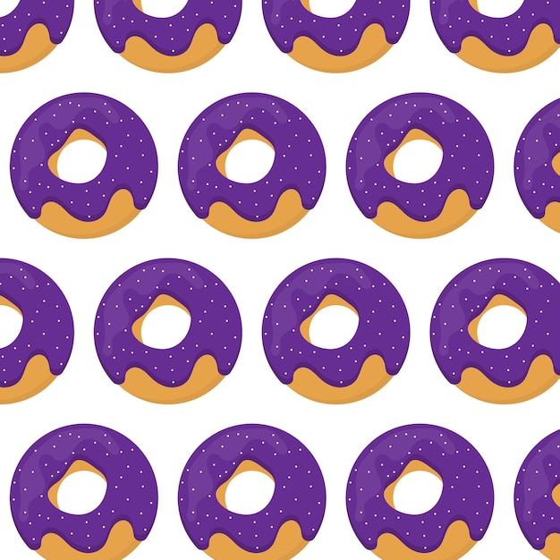 Donut naadloos patroon patroon met een donut in paars glazuur