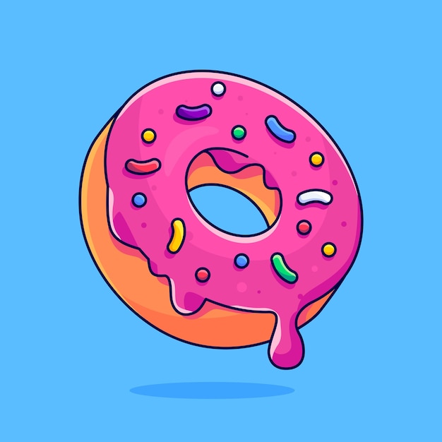 Donut pink icing icon  fast food collection food icon illustration   