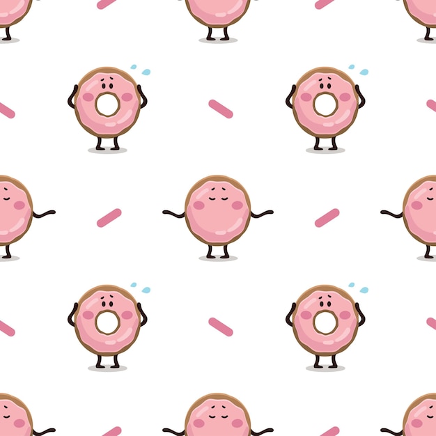 Donut seamless pattern Pink Doughnut texture illustration Fast food illustration in flat style Funny children's pattern of pink glazed donut Donut in panic and calm donut making yoga