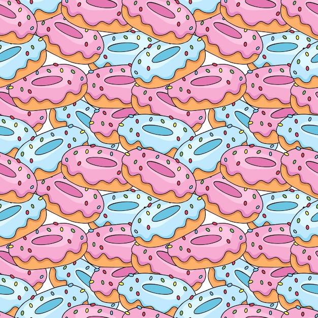 Donut seamless vector pattern hand drawing doodle