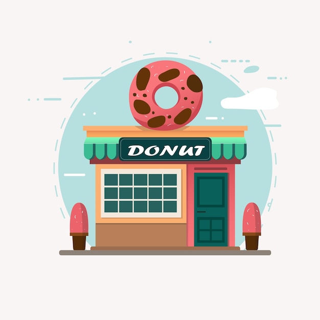 Donut shop bakery store doughnut icon flat vector illustration