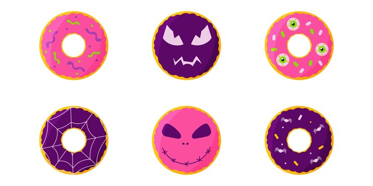 Vector donut spider halloween sweet round elements set vector illustration