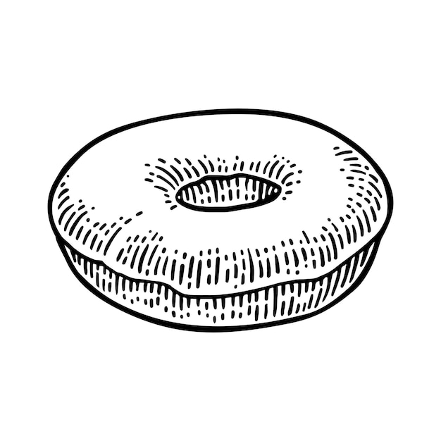 Пончик Вектор черная рука нарисованная винтажная гравировка иллюстрация для этикетки плаката и меню пекарни изолированы на белом фоне