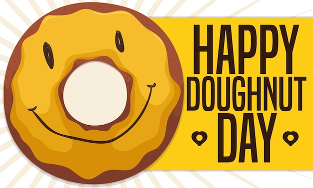 Donut versierd met een lachend gezicht om Donut Day te vieren