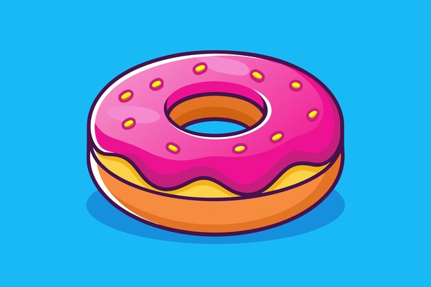 Vector donut with pink glaze donut icon on blue background vector illustration