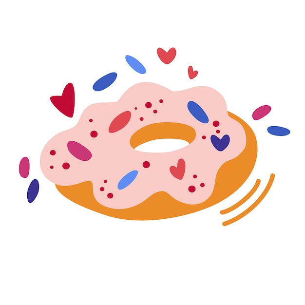 Vector donut with pink icing. sweet dessert for valentines day. for the design of recipes, menus, culinary blogs, stationery. vector cartoon illustration. isolate on a white background.