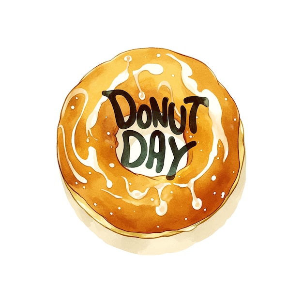 Пончик со словом "День пончика" на нем Пончик желтый и с глазурой на нем