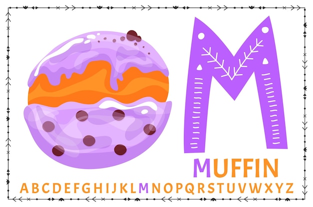 Ciambelle alfabeto ciambella dolce font lettere e numeri con crema a velo cartoon al forno e glassato al cioccolato tipo dessert abc vector set m muffin