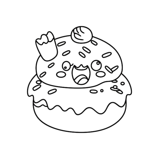 Vettore donuts personaggio compleanno cartone animato line art