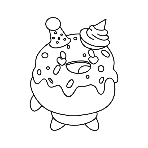 Vettore donuts personaggio compleanno cartone animato line art