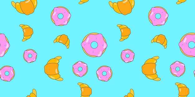 Donuts and croissant seamless pattern