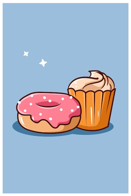 Vector donuts and cupcake cartoon illustration