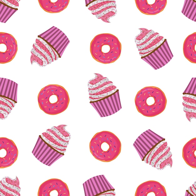 도넛과 컵 케이크 패턴 디자인. 도넛과 컵 케이크와 과자 패턴입니다.