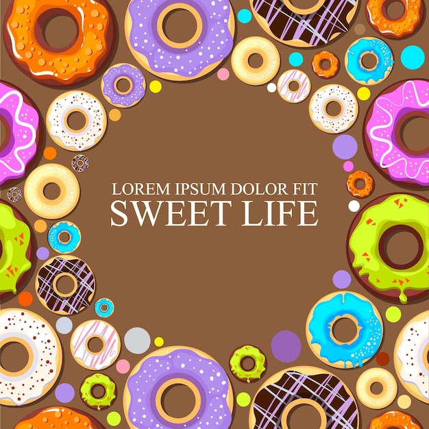 Donuts decoratief patroon met glazig gebak donuts in cirkelvormen Vector abstracte achtergrond in cartoonstijl