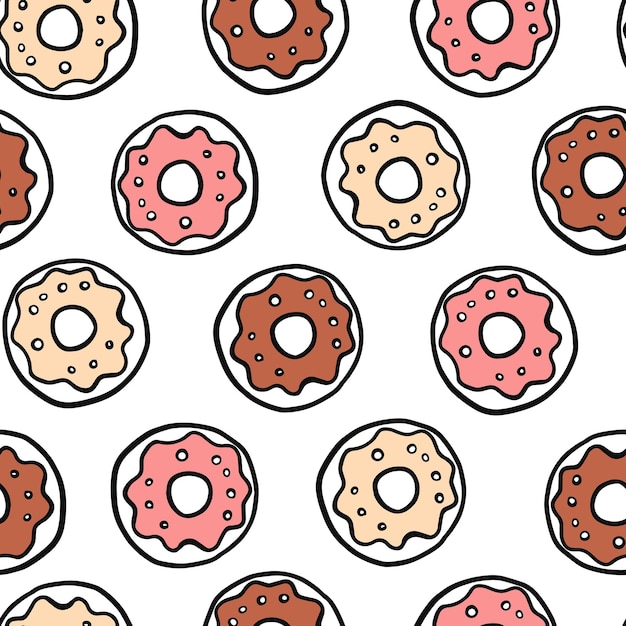 Premium Vector | Donuts doodle seamless background