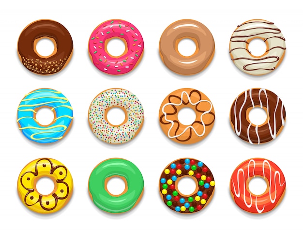 Donuts elements set, cartoon style