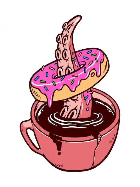 Donuts en koffie illustratie